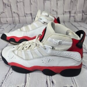 Jordan 6 Rings White Varsity Red Black Sneakers 323419-126 Kids Size 6.5Y
